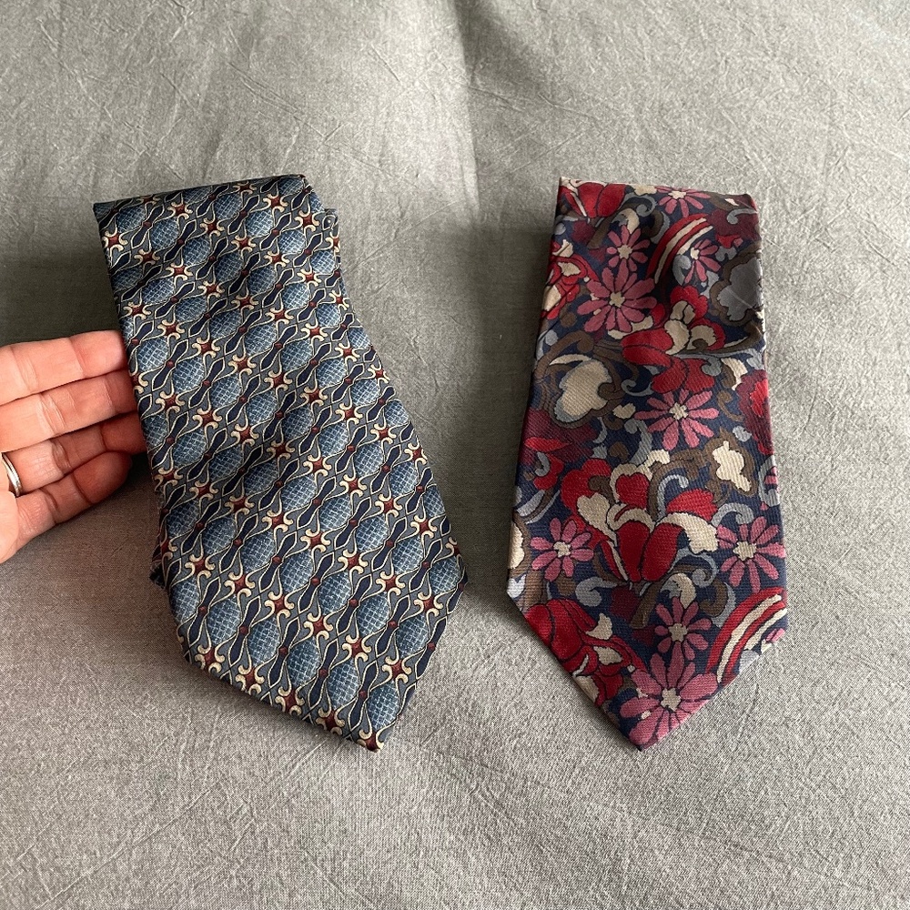 SOLD Lot of 2 Vintage Men's Neckties, Liz Claiborne and Burgundy Floral Tie